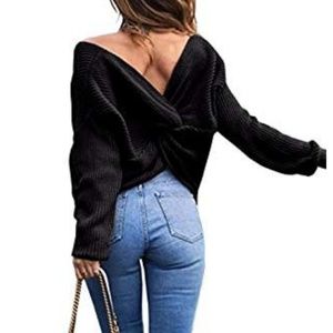 NWT LifeShe Black V Neck Women Girls Sweaters